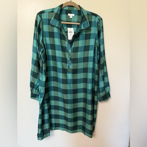 J. Jill Dresses & Skirts - JJill  NEW Green Plaid Women's long sleeved popover shirt dress with pockets